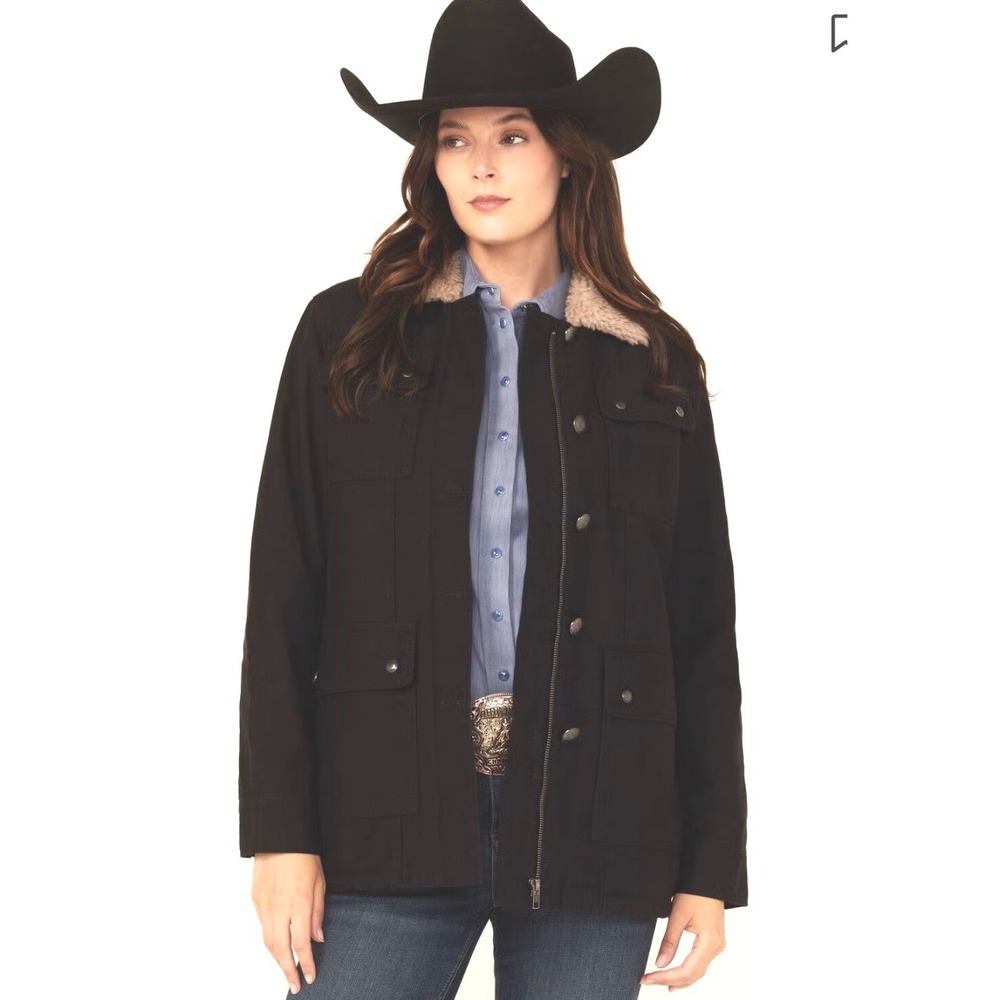 Shyanne Womens Black Sherpa Lined Canvas Field Jacket Western Barn Coat Large